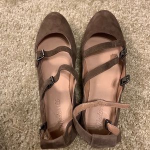 Madewell triple-strap flats in suede. New with original box.